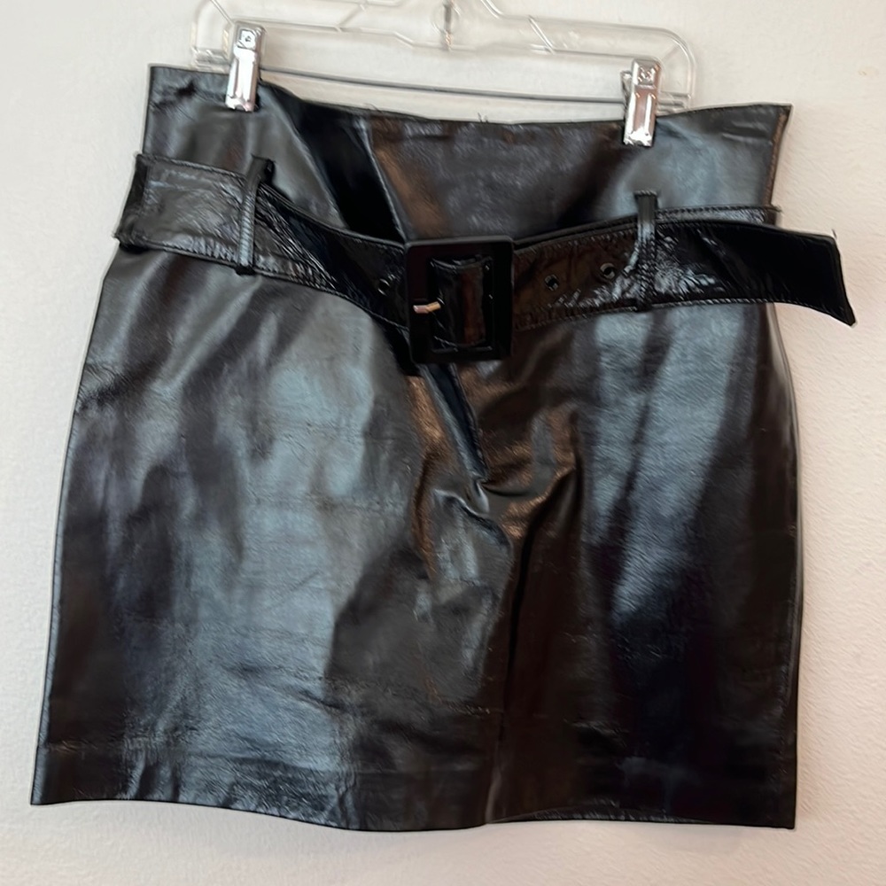 Genuine leather black skirt